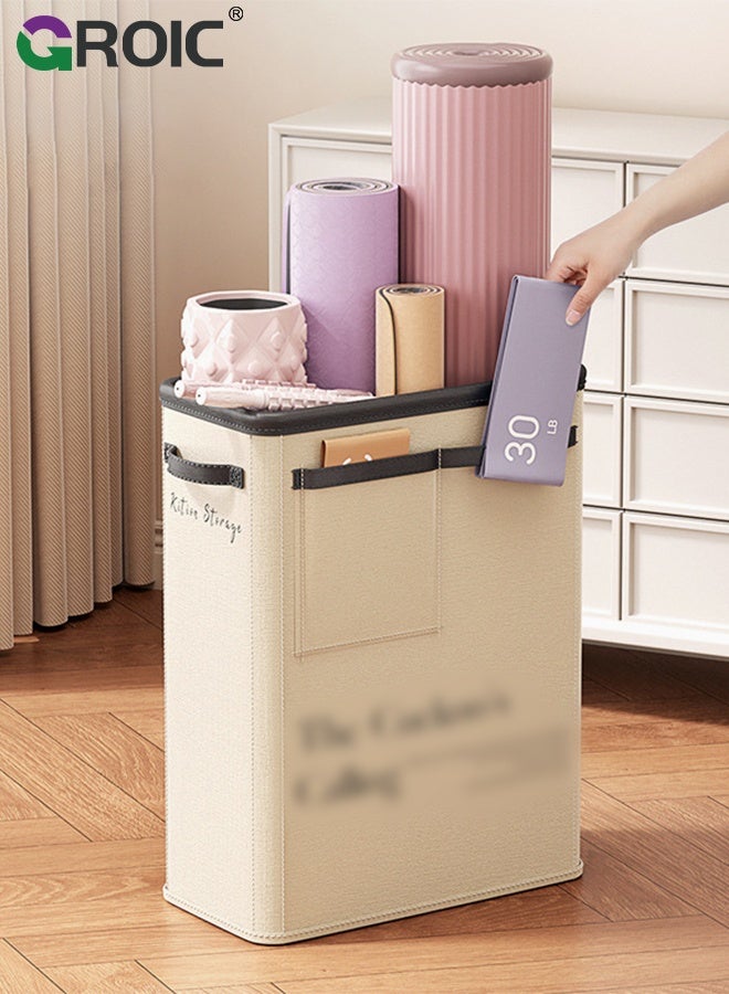 GROIC Yoga Mat Storage, Beige Yoga Equipment Bin, Large Capacity Organizer for Mats and Gym Gear, Workout Equipment Organizer for Mats, Foam Rollers, Racquets and Accessories, Home Gym Storage Rack - Image 1